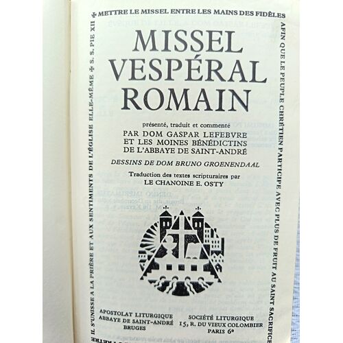 Missel Vesperal Romain Don G Lefevre - Illustré B Groenendaal 1953 Etui +