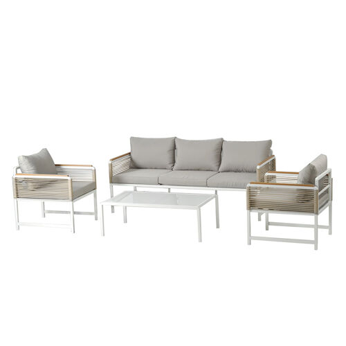 Salon De Jardin 5 Places Avec Table Basse Gris Clair Solomon