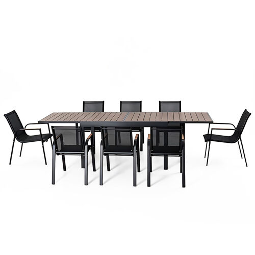 Salon De Jardin 8 Places Avec Table Extensible 270cm En Aluminium Et Bois Loboc
