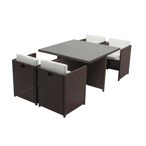Table Et Chaises 4 Places Encastrables Résine Marron-Blanc Miami