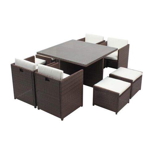 Table Et Chaises 8 Places Encastrables Résine Marron-Blanc Miami