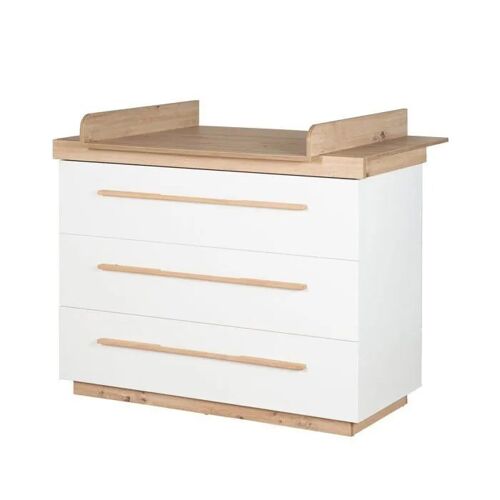 Commode À Langer Évolutive Roba - Lumo - 3 Tiroirs À Fermeture Douce - Blanc - Chêne Artisan