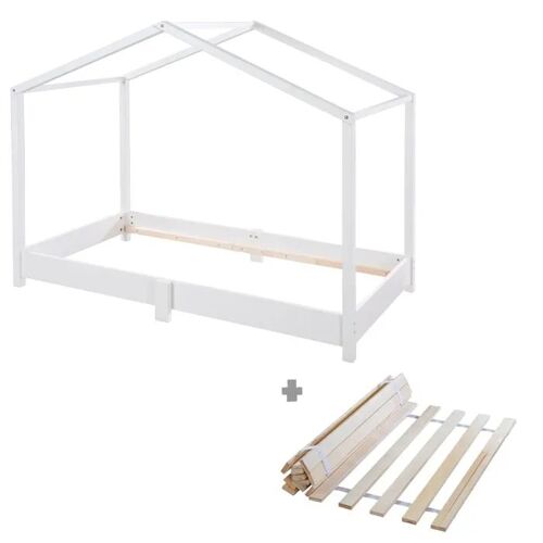 Lit Cabane Au Sol 70 X 140 Cm - Roba - Lit Montessori Avec Sommier À Lattes - Blanc