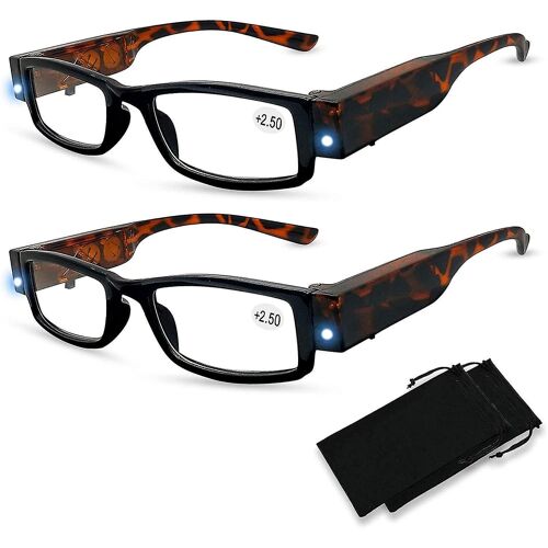 Lunettes De Lecture Led - Lot De 2 Avec Éclairage Puissant Pour Une Vision Améliorée 