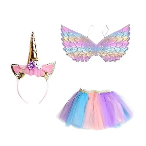 Ensemble De Déguisement De Licorne Magique Pour Filles - Jupe Arc-En-Ciel, Bandeau Et Ailes 3 En 1 Pour Les Fêtes