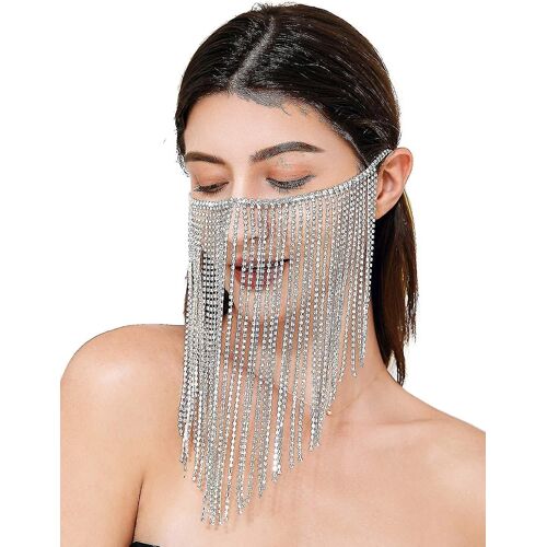 Masque De Bal Masqué Glamour Des Années 1920, Orné De Strass Et De Franges, Avec Ruban De Satin Ajustable.