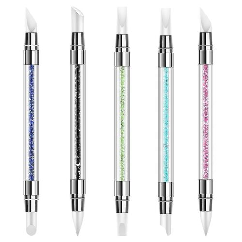 Ensemble De 5 Stylos Sculpteurs Pour Ongles En Silicone À Double Embout Avec Accents De Strass 