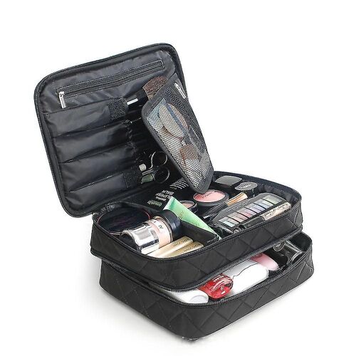 Trousse de toilette élégante et spacieuse à double compartiment pour femmes - Idéale pour le maquillage et les essentiels de voyage