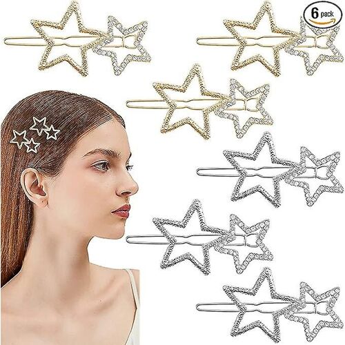 Ensemble Élégant De 6 Pinces À Cheveux En Forme D'étoile Ajourée Ornée De Strass - Accessoires De Cheveux Géométriques En Métal 