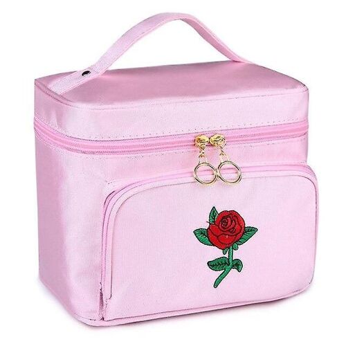 Organisateur De Maquillage Et De Toilette De Voyage Élégant À Broderie Florale - Nylon Et Polyester Imperméables 
