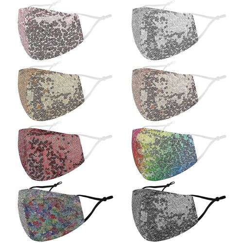 Élégance Étincelante : Ensemble De 8 Masques À Paillettes Pour Femmes - Masques De Bal Masqué Lavables Et Réutilisables