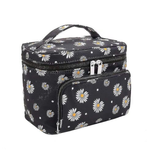 Trousse De Maquillage Élégante Et Polyvalente Pour Femme - Organisateur De Cosmétiques Spacieux Avec Poignée Et Imprimé Marguerite