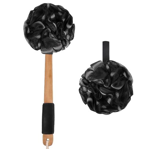 Ensemble De 2 Éponges Exfoliantes Pour Le Dos Et Le Corps (Loufah) Aux Pignons De Pin, Avec Long Manche Et Massage Doux Pour Une Peau Douce. 