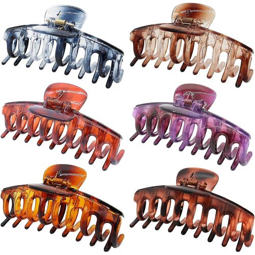 Ensemble Chic De 6 Grandes Pinces À Cheveux De 11 Cm Pour Femmes - Pinces Élégantes Aux Couleurs Ambrées Vibrantes 