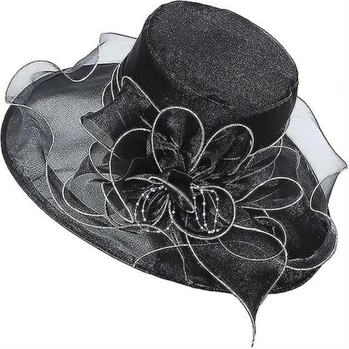 Chapeau De Chapelle Élégant En Organza Noir Pour Femme - Parfait Pour Les Mariages Et La Protection Solaire 