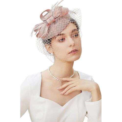 Chapeau De Mariée Chic En Lin Rose Vintage Orné De Plumes - Un Modèle Polyvalent En 3 Pièces Pour Les Occasions Spéciales
