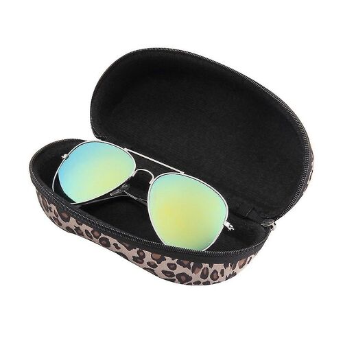 Étui À Lunettes Portable Tendance À Motif Léopard Avec Fermeture Éclair Et Coque Rigide De Protection 