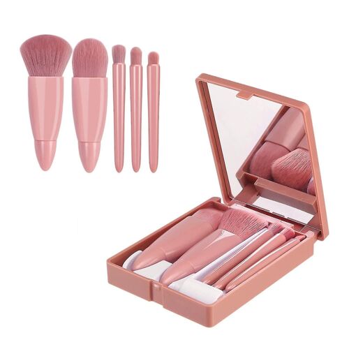 Coffret Ultime De Pinceaux De Maquillage De Voyage : 5 Pinceaux Essentiels Avec Miroir Pour Une Beauté Nomade 