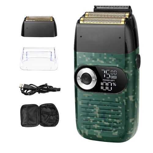 Tondeuse À Barbe Et Rasoir Électrique Rechargeable 2 En 1, Vert Vif, Avec Écran Lcd Et Longueur De Coupe Réglable.