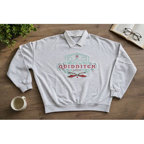 Sweat Harry Potter Quidditch Gris Brodé ¿ Xs ¿ Très Bon État ¿ Col Polo Vintage