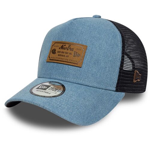 New Era A-Frame Mesh Trucker Cap - Cuir Brand Patch Denim