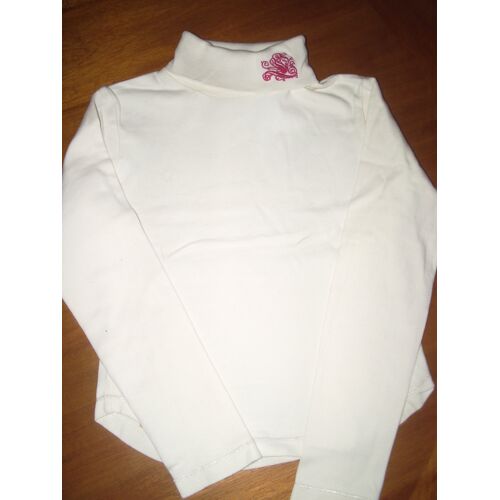 Pull Longboard Blanc Col Roulé Taille 8 Ans , Joli Imprimé Rouge Col