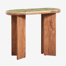 Console d'entrée 100x40 cm en bois d'acacia et carreaux Aitana Vert Melon - Marron Acacia