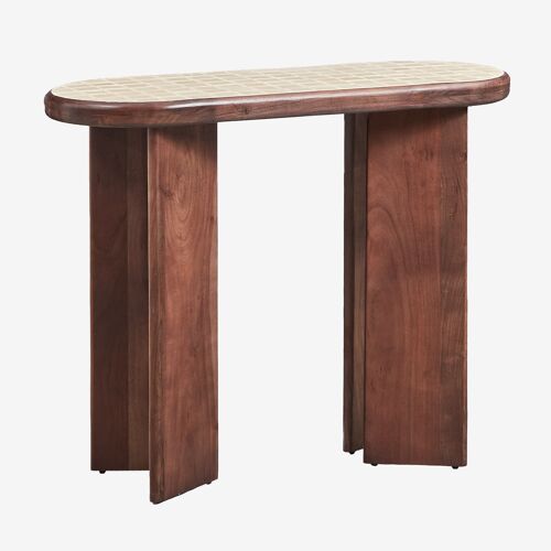 Console d'entrée 100x40 cm en bois d'acacia et carreaux Aitana Tapioca Beige - Brun Acacia foncé