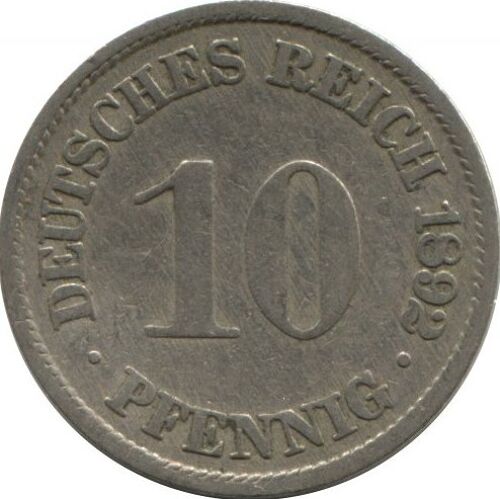 Pièce 10 Pfennig Allemagne - 1892 A