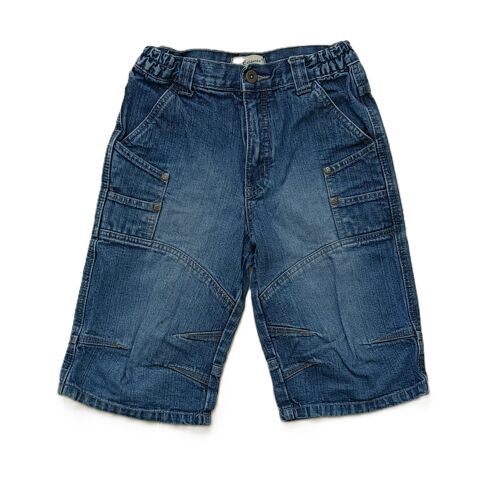 Bermuda Bleu Marine Multipoche. Short Long. Effet Delave. Jean. In Extenso. Coton. Taille 8 Ans. 126 Cm