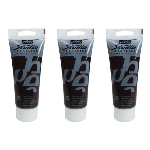 Pébéo Lot De 3 Peintures Studio Acrylique Tube Ombre Brulée 100 Ml