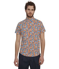Taille L - Chemise Homme Manches Courtes Ajustée En Viscose - Imprimé Abstrait Multicolore