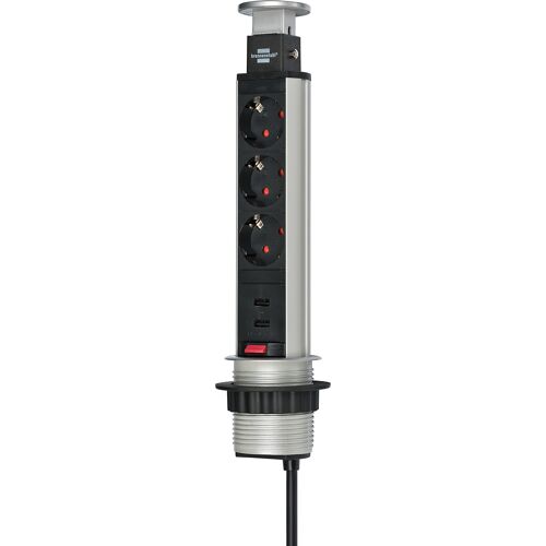 Brennenstuhl 1396200013 multiprise 2 m 3 sorties CA Intérieure Aluminium et Noir