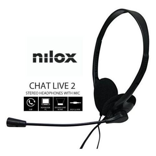 Nilox CHAT LIVE 2 Casque Avec fil Arceau Bureau/Centre d'appels Noir