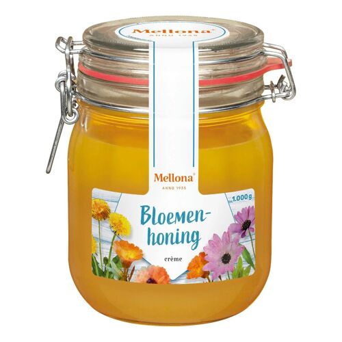 Mellona Miel De Fleurs Doux Saveur Naturelle 1000g Pot De Miel Pur Et Naturel Pour Cuisine Et Santé