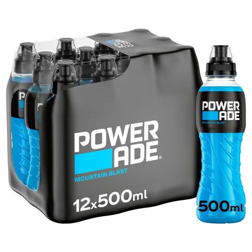 Powerade Mountain Blast Boisson Énergétique Hydratante 12x500ml - 6l, Saveur Intense, Électrolytes, Sport, Performance, Récupération, Énergie Durable