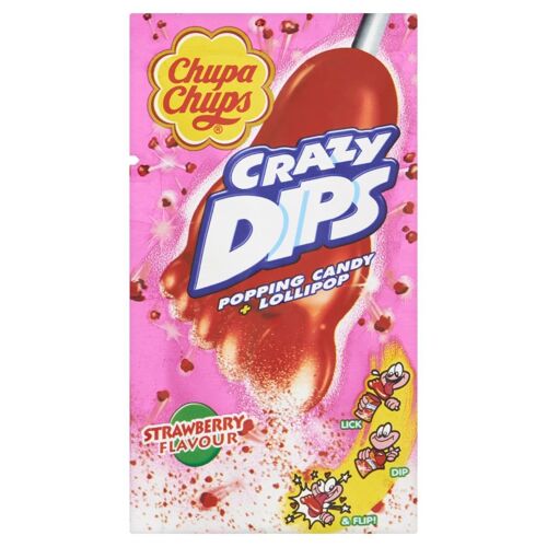 Chupa Chups Sucettes Crazy Dips Fraise 24x14g Bonbons Acidulés Saveur Fruitée 336g
