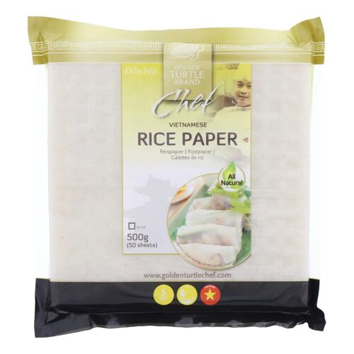 Golden Turtle Rijstpapier Carré 19 Cm, Papier De Riz Pour Rouleaux De Printemps, Cuisine Asiatique, 500 G
