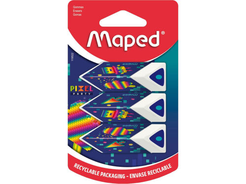 Gommes - Blanche - Triangulaire - Ergonomique - Lot De 3 - Maped - Pixel Party