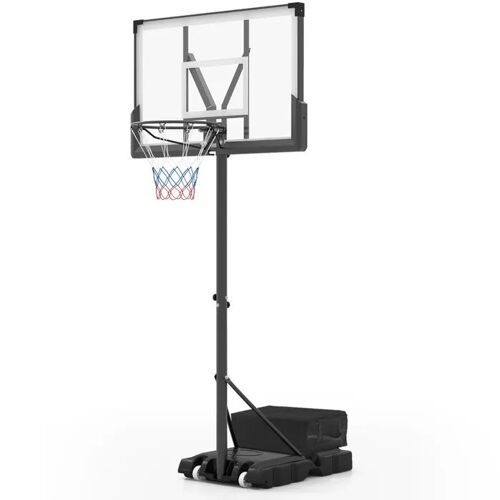 Panier De Basketball Sur Pied Costway-Hauteur Réglable 125-305cm-Panneau Arrière-Base Remplissable-2 Filets-Pour Piscine, Jardin