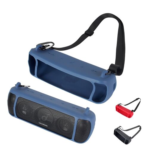 Étui de Transport en Silicone pour Anker Soundcore Motion+ Haut-Parleur - avec bandoulière Portable et Mousqueton - Bleu(Seul Étui)