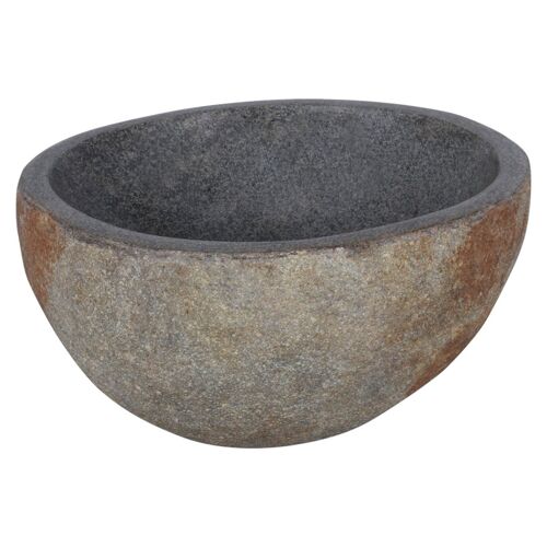 Differnz Lavabo Nusa Ø35-39 x 15 cm - Lave Main en Pierre Naturelle Sans Débordement - Vasque à Poser - Évier Rond - Accessoire de Salle de Bain - Gris