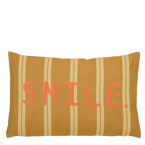 Mica Decorations Coussin Décoratif Smile - Avec Housse de Coussin - Decoration Maison Decoration Chambre - 55 x 35 x 10 cm - Coton - Marron, Orange, Jaune