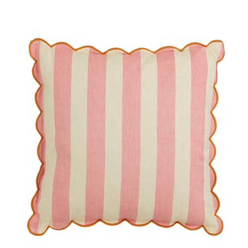 Mica Decorations Coussin Décoratif Rayé - Avec Housse de Coussin - Decoration Maison Decoration Chambre - 45 x 45 x 10 cm - Coton, Lin, Polyester - Rose, Blanc cassé