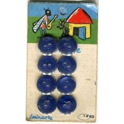 Lot De 8 Boutons - " Iminacre "  - Bleu - Sur Plaque - Illustration " Les Fables De La Fontaine - La Cigale Et La Fourmi " - 14 mm