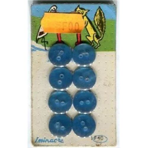 Lot De 8 Boutons - " Iminacre " - Bleu - Sur Plaque - Illustration " Les Fables De La Fontaine - Le Corbeau Et Le Renard " - 14 mm