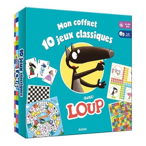 Mon Coffret 10 Jeux Classiques Avec Loup - De 1 À 6 Joueurs - Avec Un Sac En Tissu - 6 Plateaux De Jeux - 2 Dés En Bois - Des Pions En Bois - Un Jeu De 54 Cartes