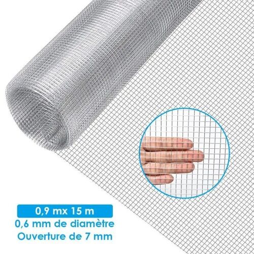 Costway Grillage Pour Plantes Et Animaux 15x0,9m Acier Galvanisé De Calibre Maille 7 X 7mm Pour Jardin Volières Poulaillers Clapiers