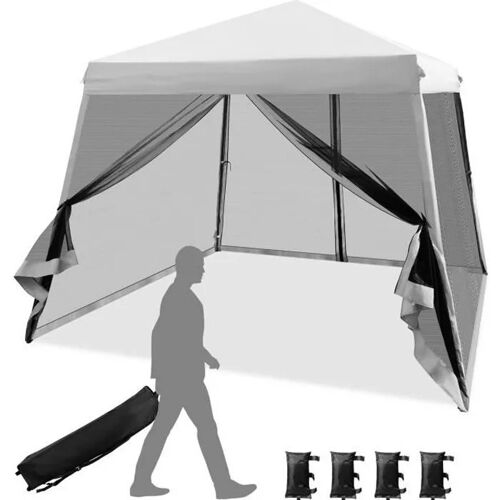 Costway Tonnelle Barnum Pliant Instantané 3x3 M-Parois Latérales En Maille-Jambes Inclinées-Sac À Roulettes-Réglable En Hauteur-Gris