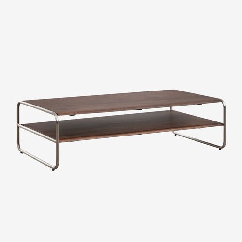 Table basse en bois d'acacia et acier inoxydable Altrex Brun Acacia foncé 110 x 60 cm